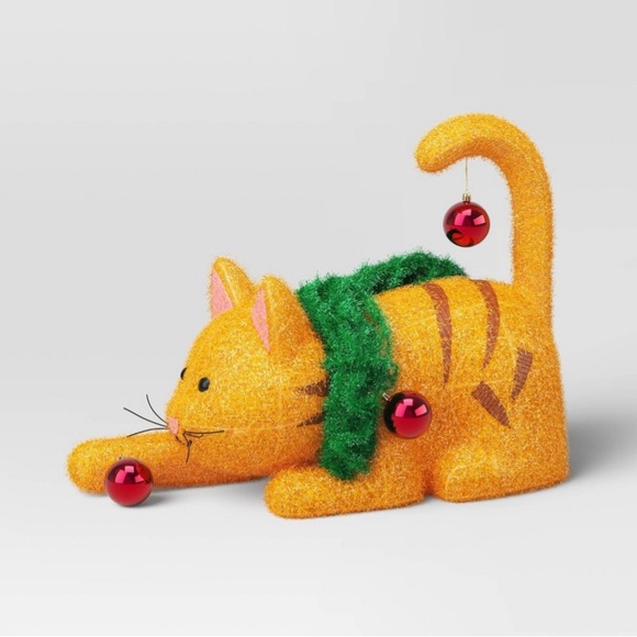 COPY - COPY - Christmas 17.5 Incandescent Orange Tinsel Cat Novelty sculpture. - Picture 3 of 3